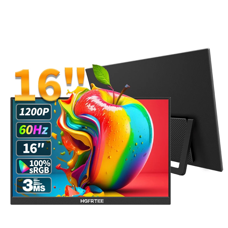 HGFRTEE 16'' tragbarer Monitor 100 % sRGB FHD1200P 300 cd/m2 IPS Zweiter Bildschirm für MAC/Laptop/PC/Xbox/PS5/Switch Image