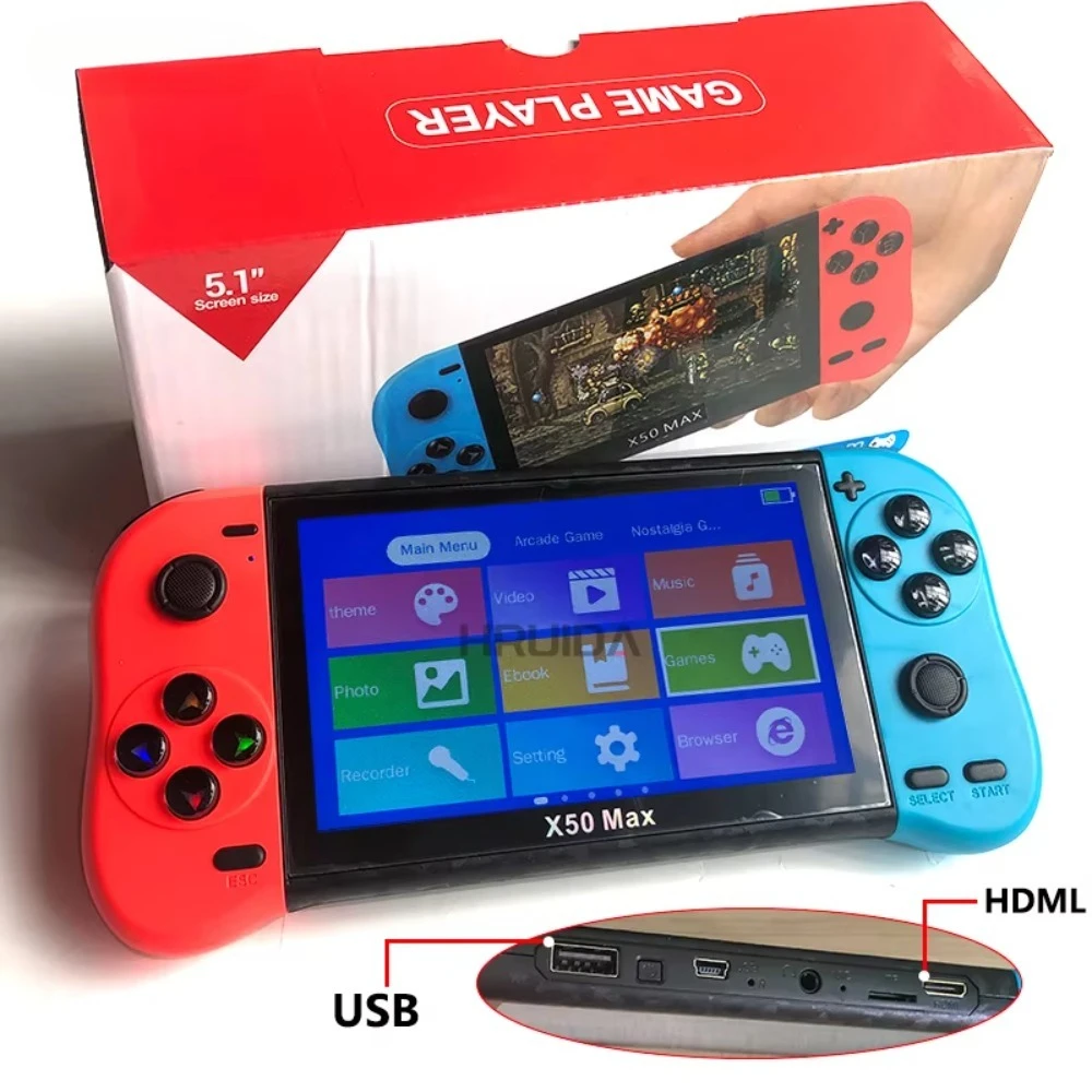Console de jeu vidéo portable rétro X50 Max 5,1 pouces, plus de 20 000 jeux classiques HD, lecteur de jeux portable de style PSP