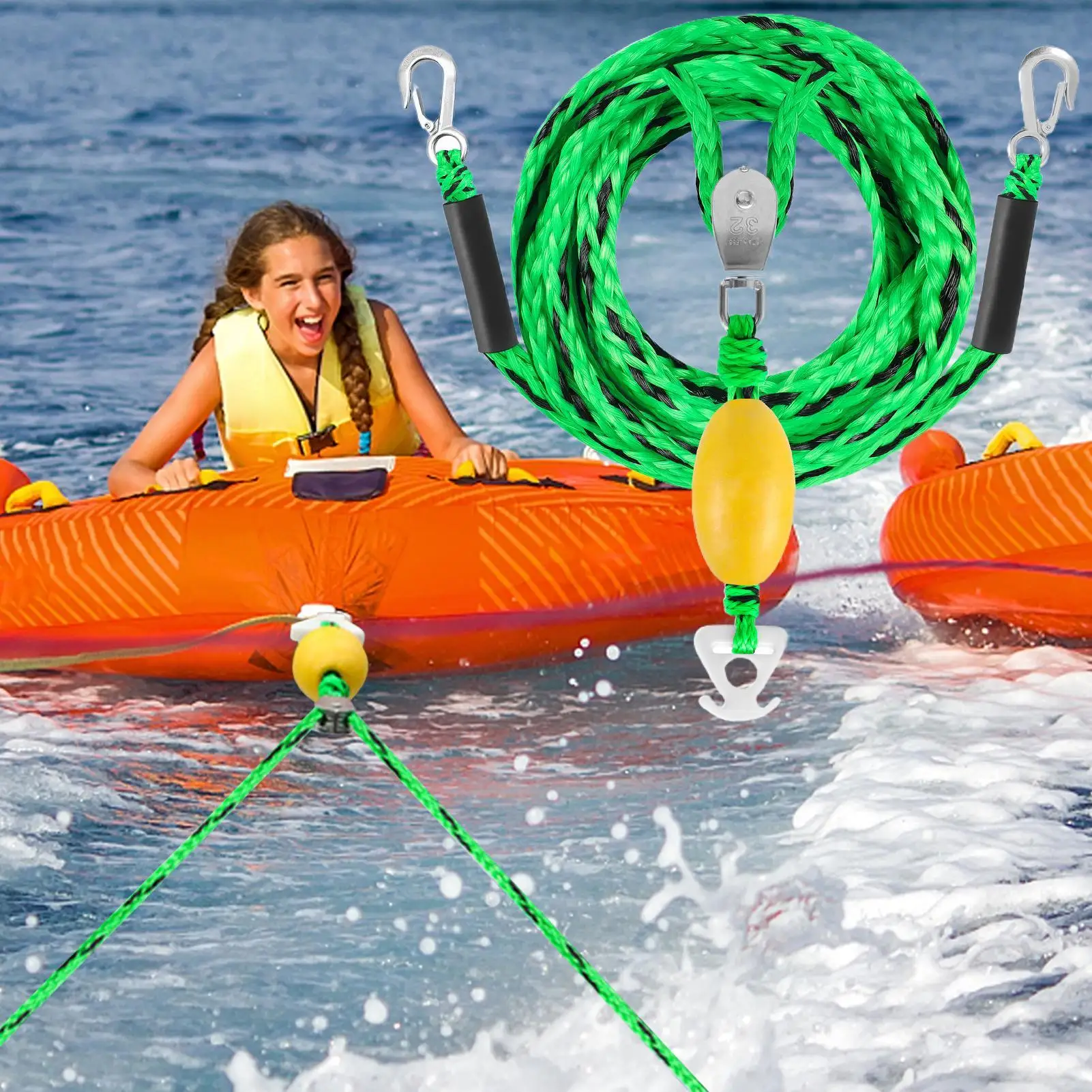 Harnais de remorquage pour sports nautiques 4 personnes, connecteur à dégagement rapide pour corde de ski nautique, système de remorquage durable pour tube et bateau gonflable
