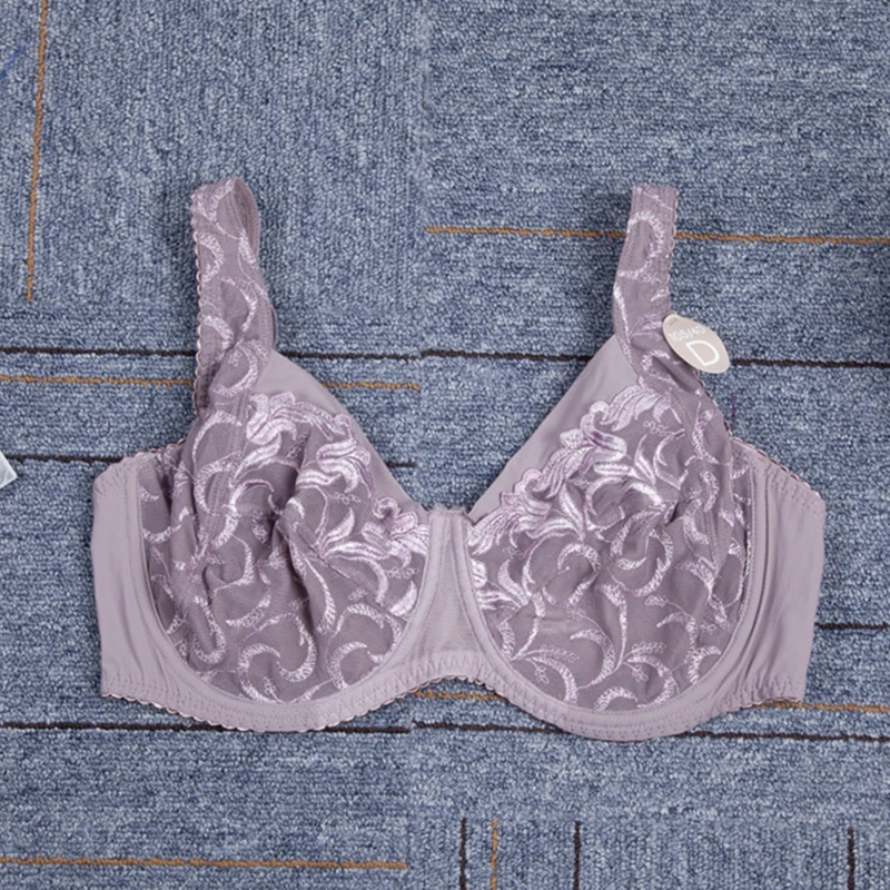 Soutien-gorge minimiseur respirant pour femme, couverture complète, armatures non rembourrées, broderie florale en dentelle, lingerie féminine, 36, 38, 40, 42 B C D