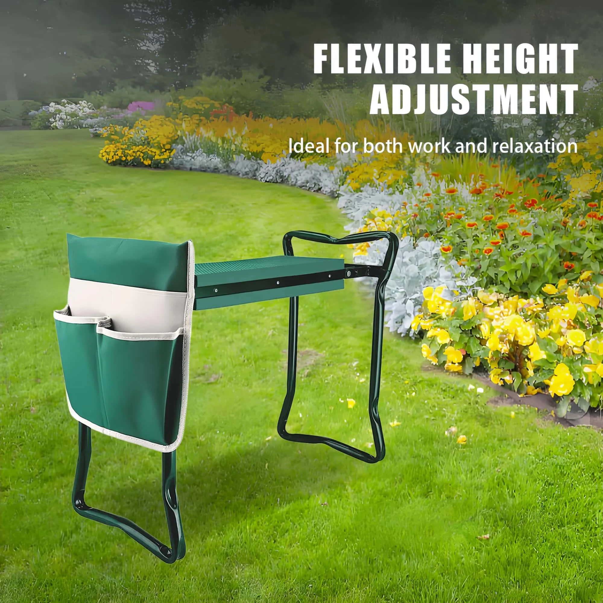 Siège de jardin pliable et genouillère, avec coussin épaissi, tabouret de jardinage pliable robuste, banc de jardinage pour les genoux