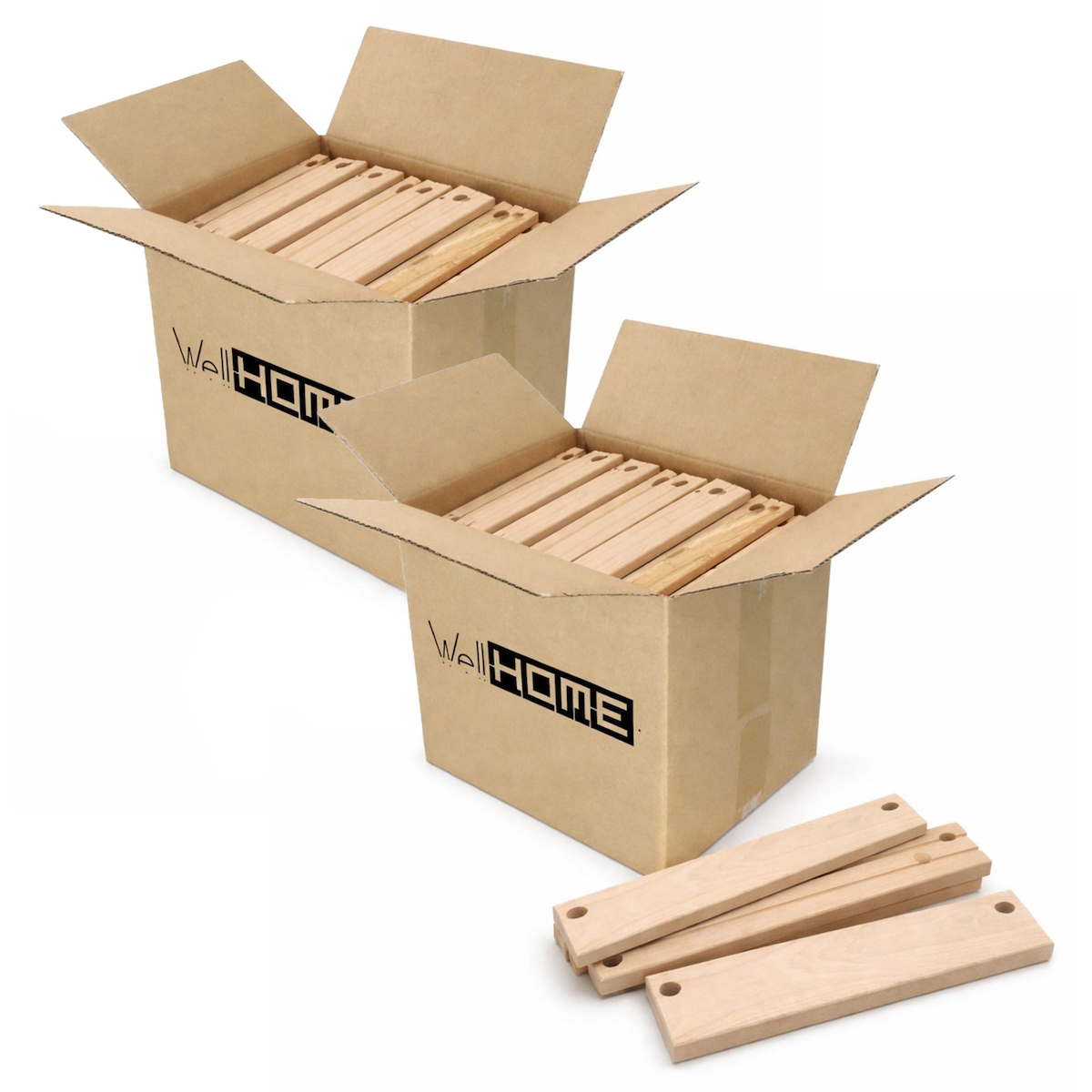 WellHome - Set mit 2 Kisten Buchenholz Brennholz 30 kg (2 x 15 kg) naturgetrocknetes Holz für Kamine, Grills und Öfen Image