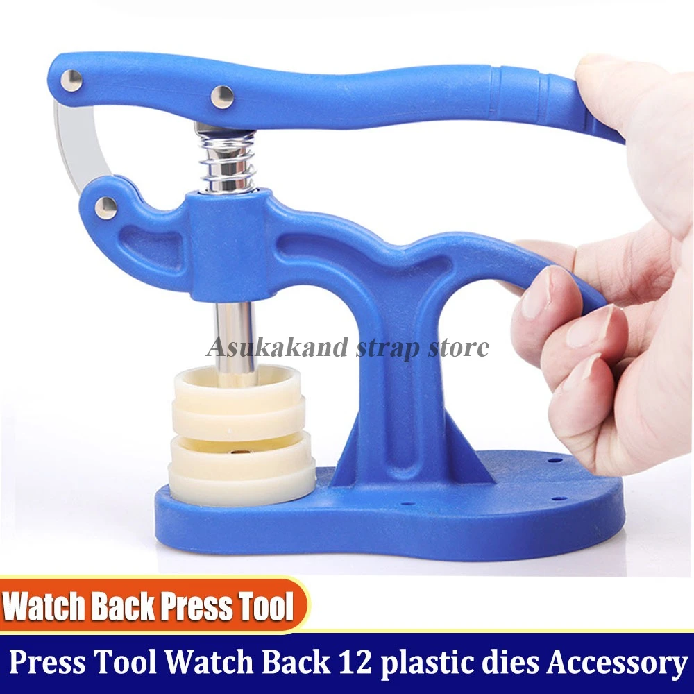 Outil de réparation sous pression pour horlogers, outil de fermeture de fond de boîtier de montre, outils pour verre de cristal, outils à main avec 12 matrices en plastique, accessoire