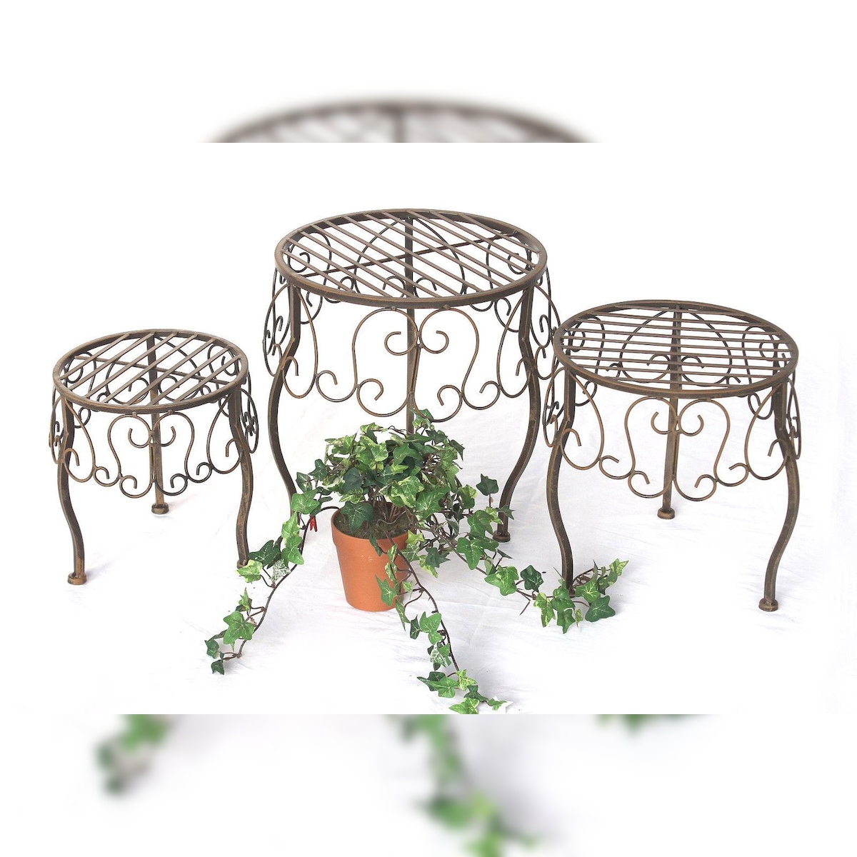 DanDiBo Blumenhocker Metall Braun Rund 3er Set Blumenständer 140129 Beistelltisch Pflanzenständer Klein Image