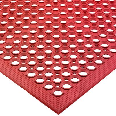 San Jamar KM1200 EZ-Mat 3' x 5' Red Grease-Resistant Floor Mat with Beveled Edge - 1/2" Thick