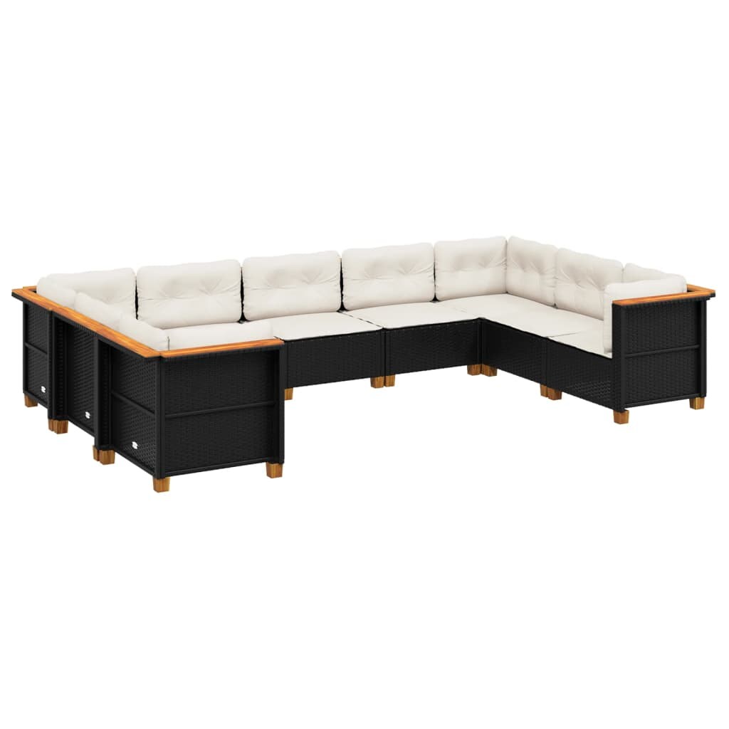 vidaXL 9-tlg. Garten-Sofagarnitur mit Kissen Schwarz Poly Rattan Image