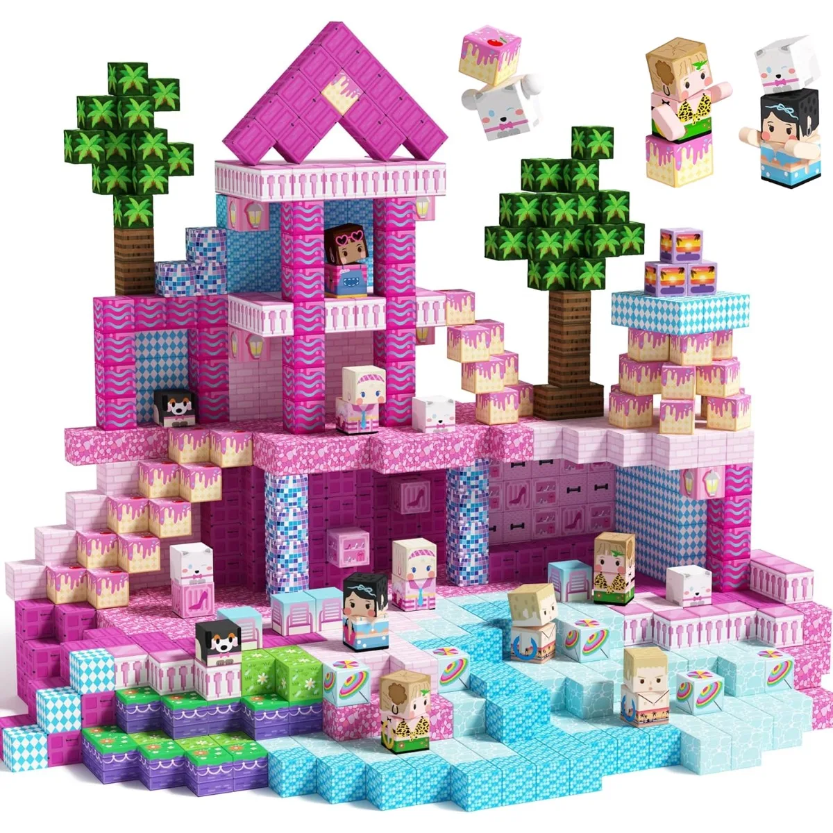 Magnetische Bausteine Minenwelt Magnetisches Pool-Schloss Villa Party Konstruktions-Bausteine STEM Jungen Mädchen Kinder Spielzeug-Set Geschenk Image