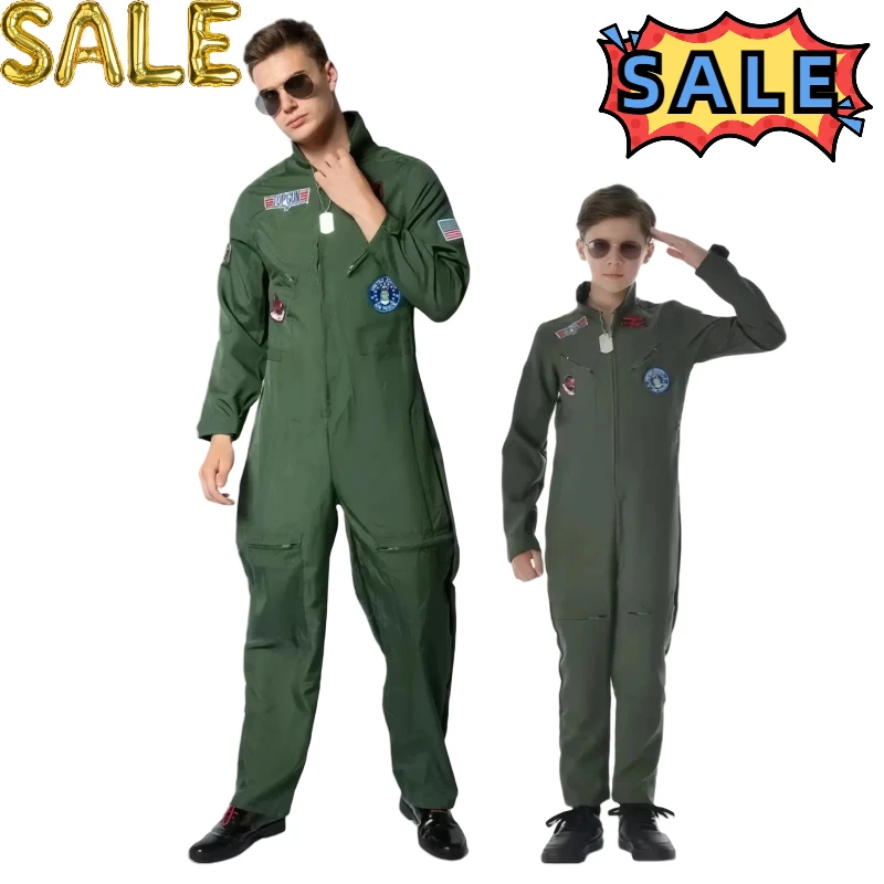 Airforce Cosplay Kostüm Body Amerikanische Uniform Kinder Erwachsene Top Gun Halloween Armee Grün Militär Pilot Overall Mit Brille Image