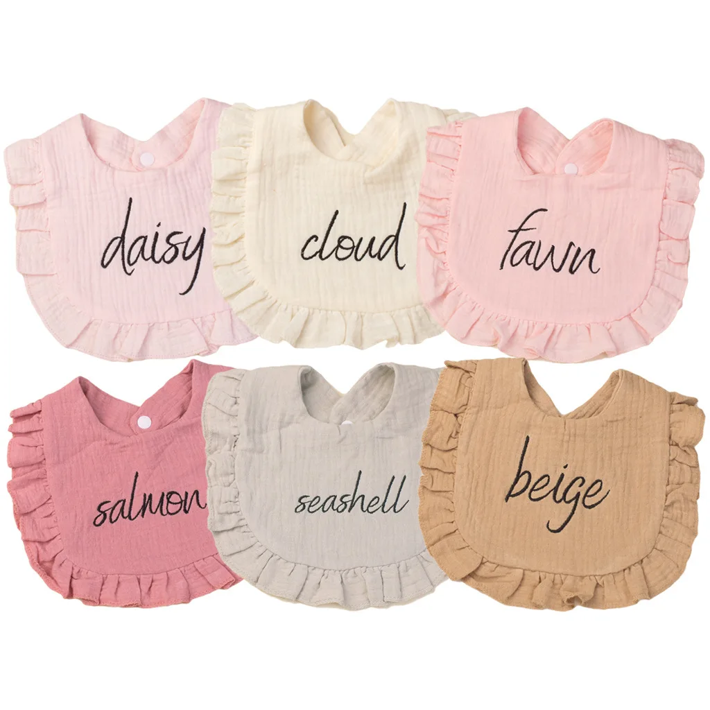 Baby Speichel Gaze Handtuch Baby Brief Stickerei Lätzchen Baumwolle Rüschen Rand Kinder handtuch Mund Handtuch Kinder produkt
