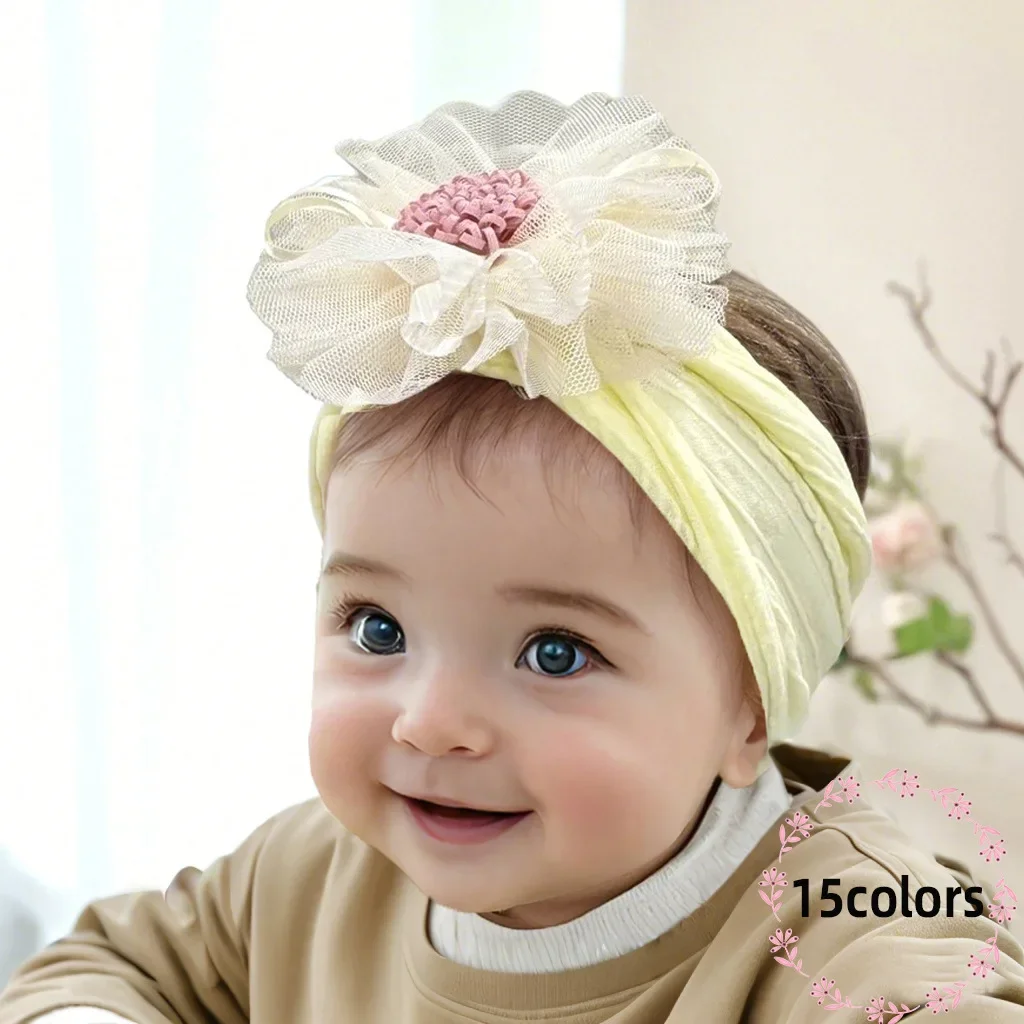Baby-Stirnband mit niedlichen Netzblumen, bequemes Jacquard-Kopftuch für Kinder und Mädchen, Kopfbedeckung, Accessoires und Zubehör Image