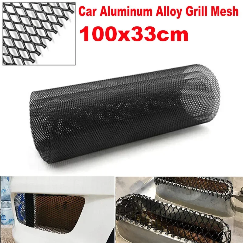 100x33cm Universal Aluminum Alloy Car Grill Mesh Auto Bumper Grille Cover Net Protector Hexagonal Diamond Seagull Black/Silver Image