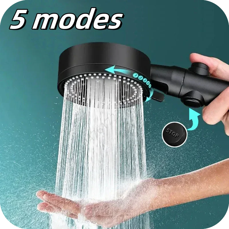 5 Modi Großer Durchfluss Supercharge Regendusche Multifunktions-Hochdruckdusche One-Key-Stop-Sprühdüse Badezimmerzubehör Image
