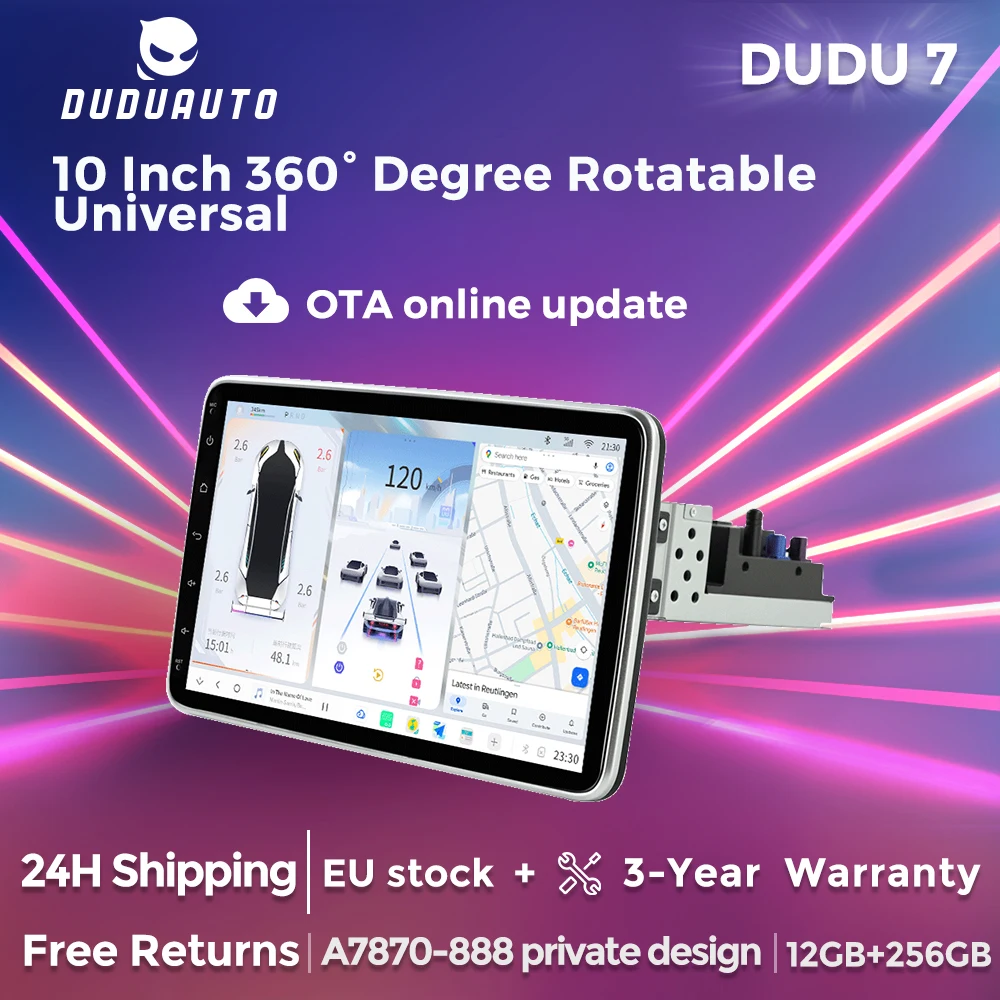 DUDUAUTO DUDU7 UIS7870 Universal 10 "Autoradio 1din Android 13 Carplay Android Auto Drehbarer Bildschirm 4G BT FM Radio Empfänger DSP Image