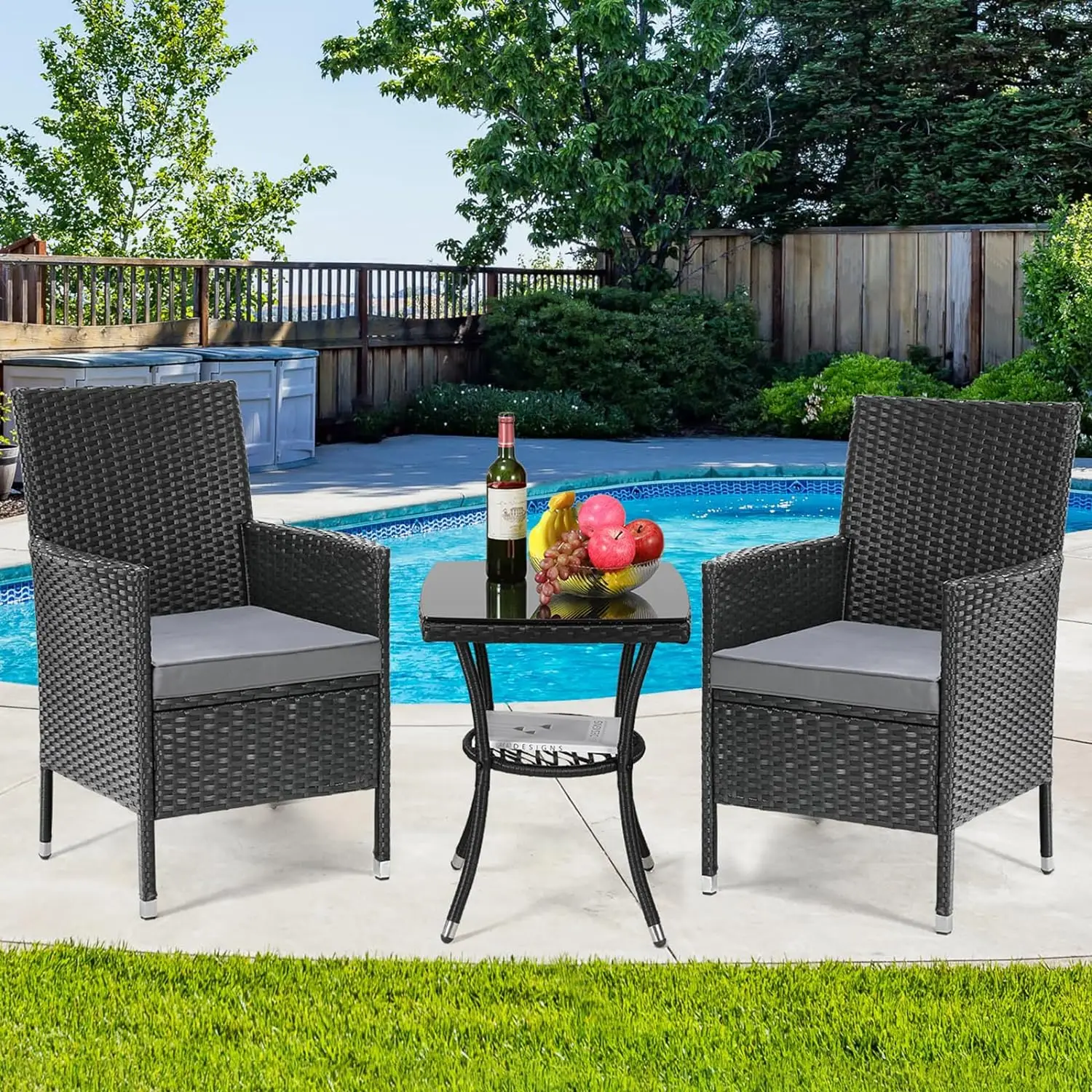3-teiliges Balkonmöbel-Set, Rattan-Gartenmöbel-Set, Lounge-Set aus Polyrattan, Gartenstühle, Gartentisch Image