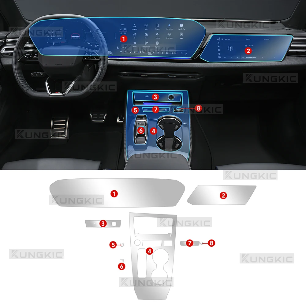 Für Audi A5 S5 2025 Schutzfolie Zubehör Innen Transparent TPU GPS Navigation Getriebe Panel Mittelkonsole Aufkleber LHD Image