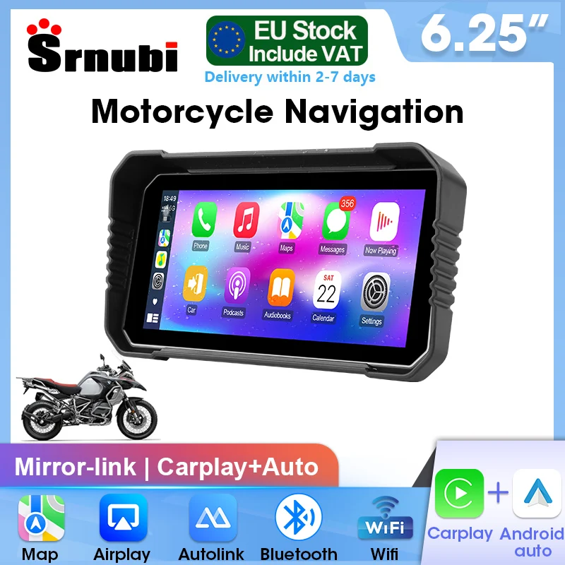 Srnubi 6,25 Zoll Universal Motorrad-Navigationsradio CarPlay Android Auto Helm Bluetooth Tragbares Digitales Motorrad-Armaturenbrett Image