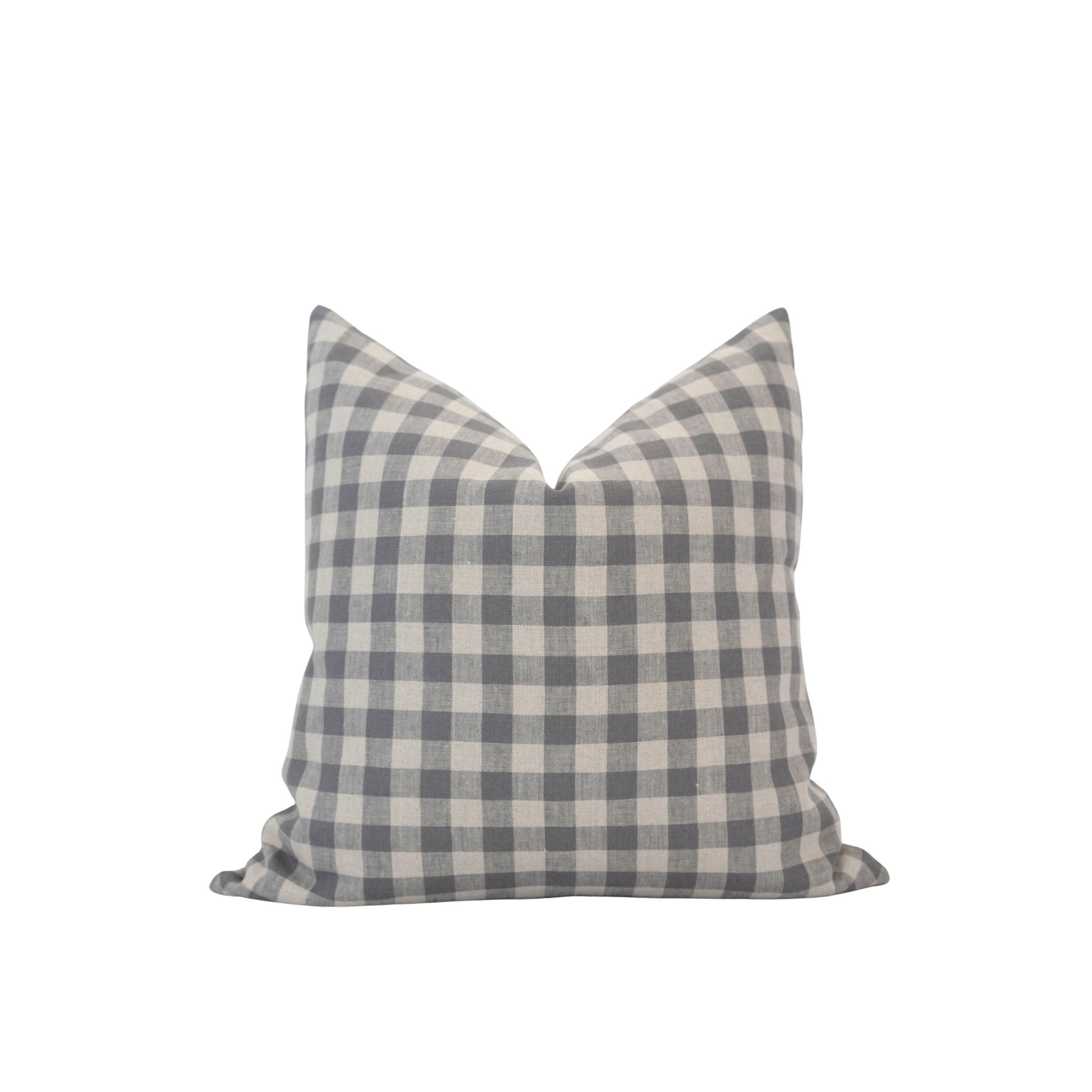 EVERLY // Federa per cuscino a quadretti blu e grigio Cuscino in lino a quadri Cuscino a quadretti neutri Cuscino grigio Cuscino stile fattoria Cuscin