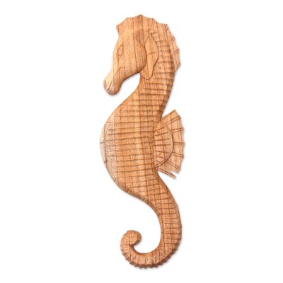 Wood relief panel, 'Natural Seahorse'