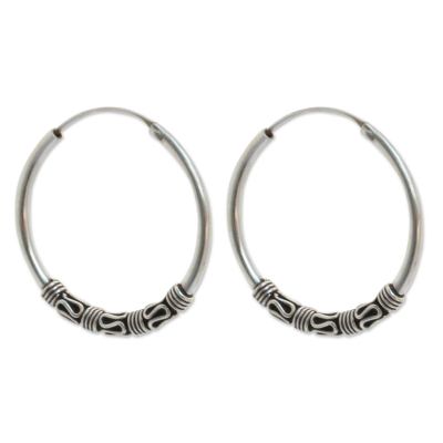 Traditional Thai,'Fair Trade Sterling Silver Hoop Earrings'