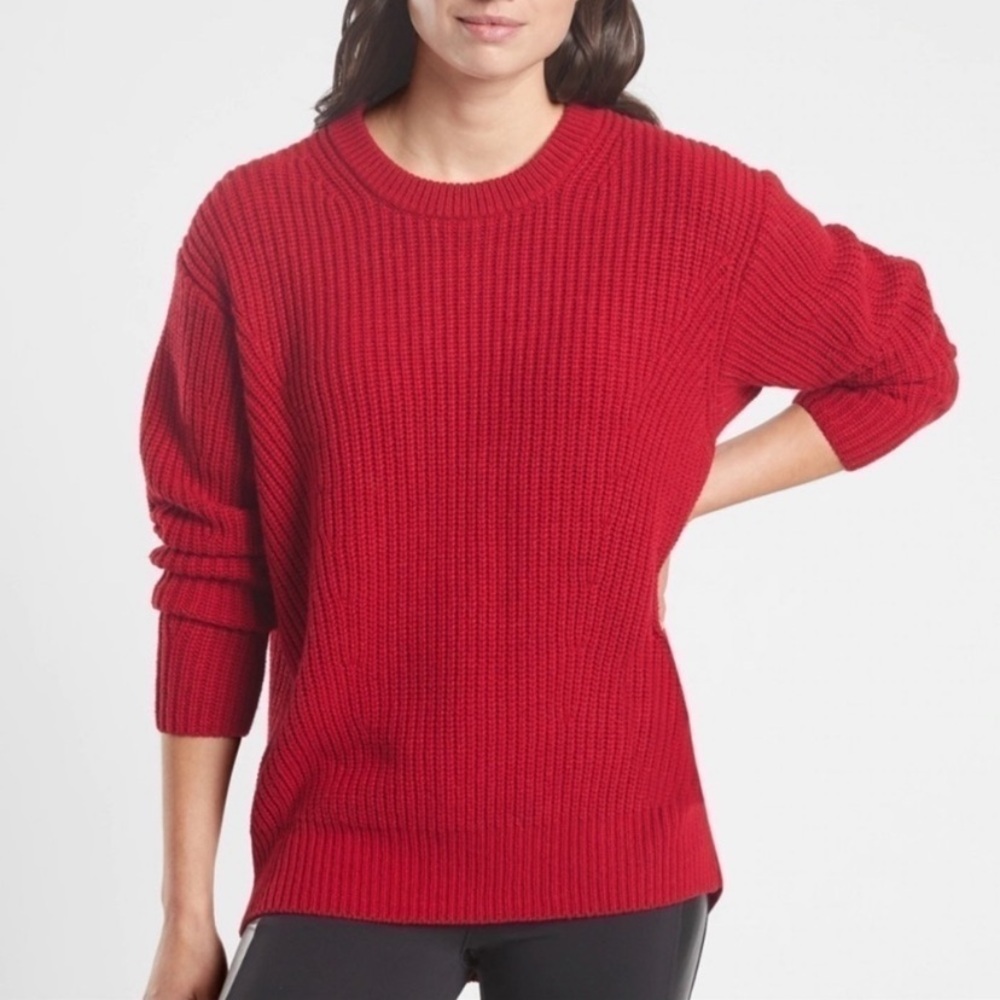 Athleta Sweaters | Athleta Red Cascades Cocoon Crew Neck Cable Sweater Small | Color: Red | Size: S