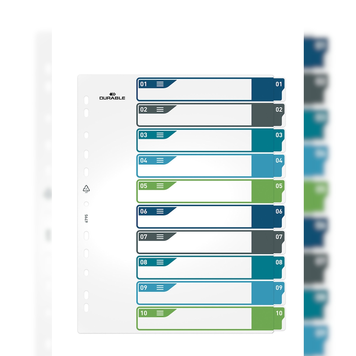 Durable 6795 27 Ordnerregister - 1 - 10, PP, A4+, 10 Blatt + Indexblatt, weiß/farbig Image