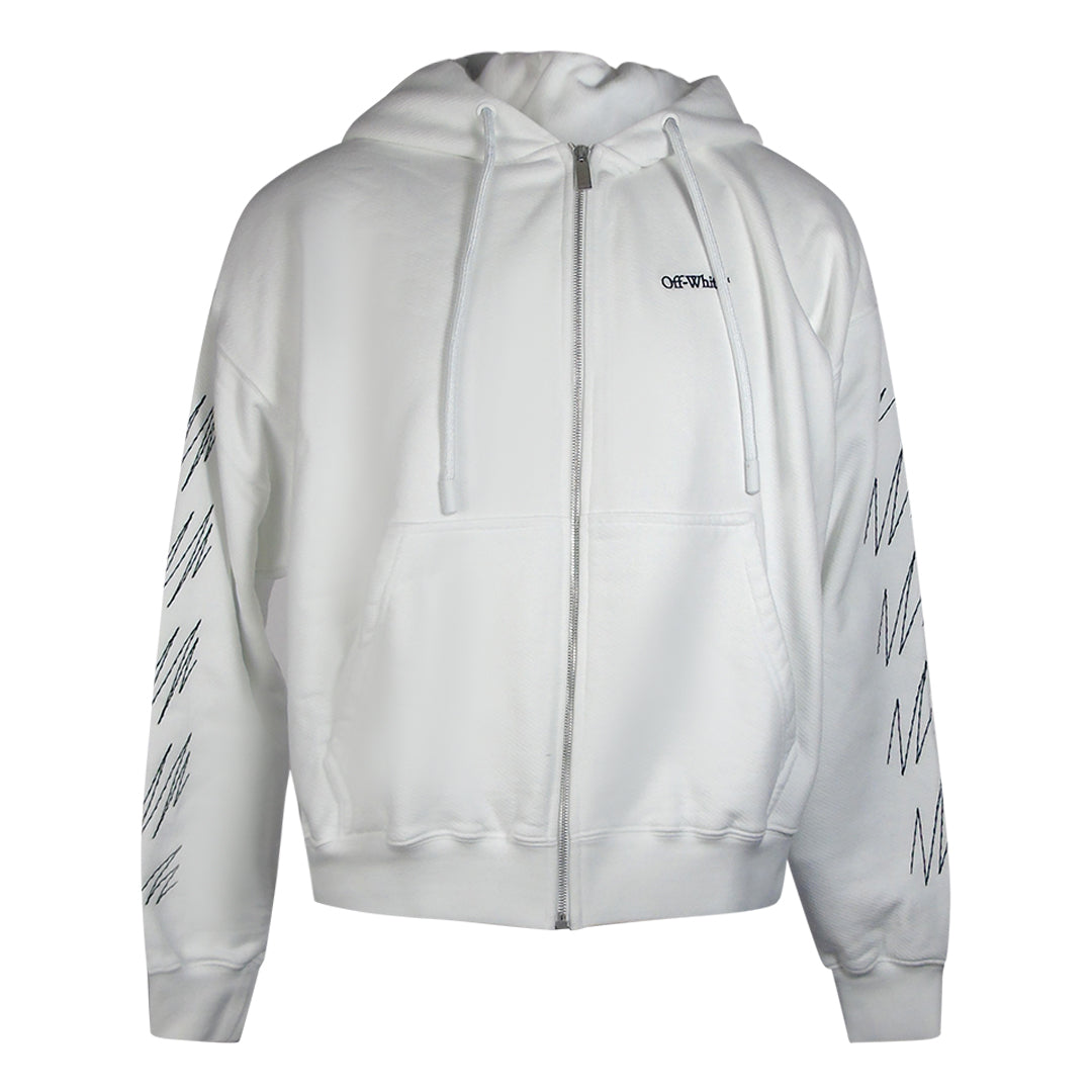 Off-white Stitch Diags Zip Skate Hoodie Weiß