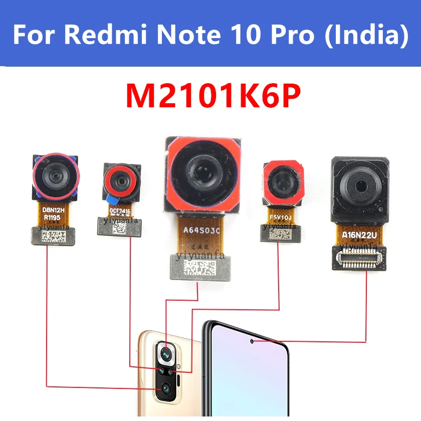 Fotocamera principale anteriore posteriore per Xiaomi Redmi Note 10 Pro (India) Selfie frontale frontale frontale posteriore grande fotocamera Flex Cable M2101K6P