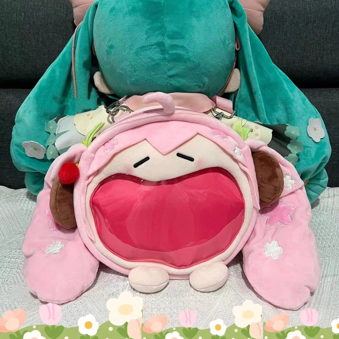 Kawaii Hatsune Miku borsa a tracolla in peluche Sakura Miku fiori di ciliegio pacchetto dolente bambole Plushie ripiene zaino Cosplay Lolita