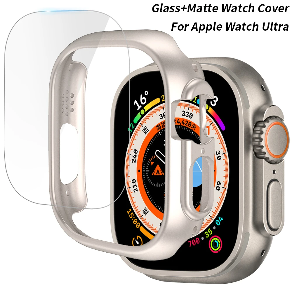 Vetro + Custodia per Apple Watch 8 Ultra 49mm Protezione dello schermo temperato PC Custodia protettiva per paraurti con cornice cava per iwatch Ultra 49mm