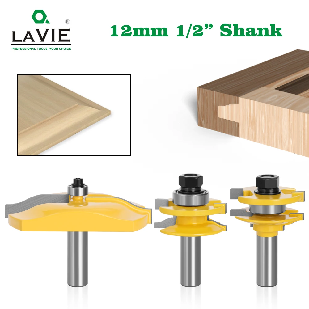 LAVIE 3 pz/set 12 millimetri 1/2 Gambo Pannello Porta Armadio Tenone Router Bit Set Frese e taglierine per micro SIM di Taglio di Fresatura Per La Lavorazione Del Legno strumenti di 03016