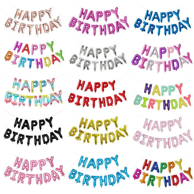 13 pezzi Palloncini decorativi per buon compleanno Palloncini foil con lettere in oro rosa Decorazioni per feste di compleanno Globos Balony Anniversaire