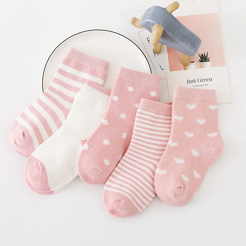 5 paia/lotto bambini calzini di cotone morbido ragazzo ragazza neonato moda striscia calda per l'autunno inverno 0-8 anni bambini cartone animato calzino