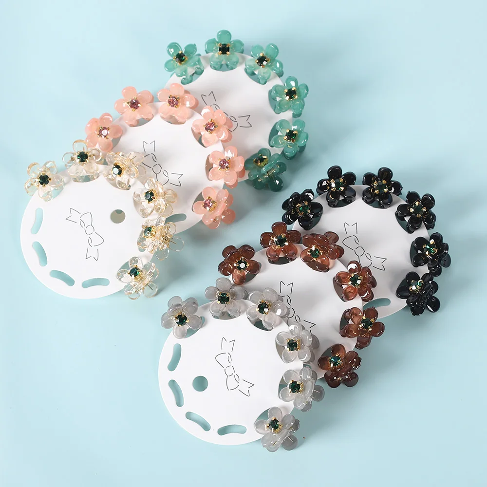 6PCS Fiore trasparente Piccoli artigli per capelli Clip Donne Ragazze Strass Perla Mini Granchio Morsetti per capelli Accessori per capelli per bambini dolci