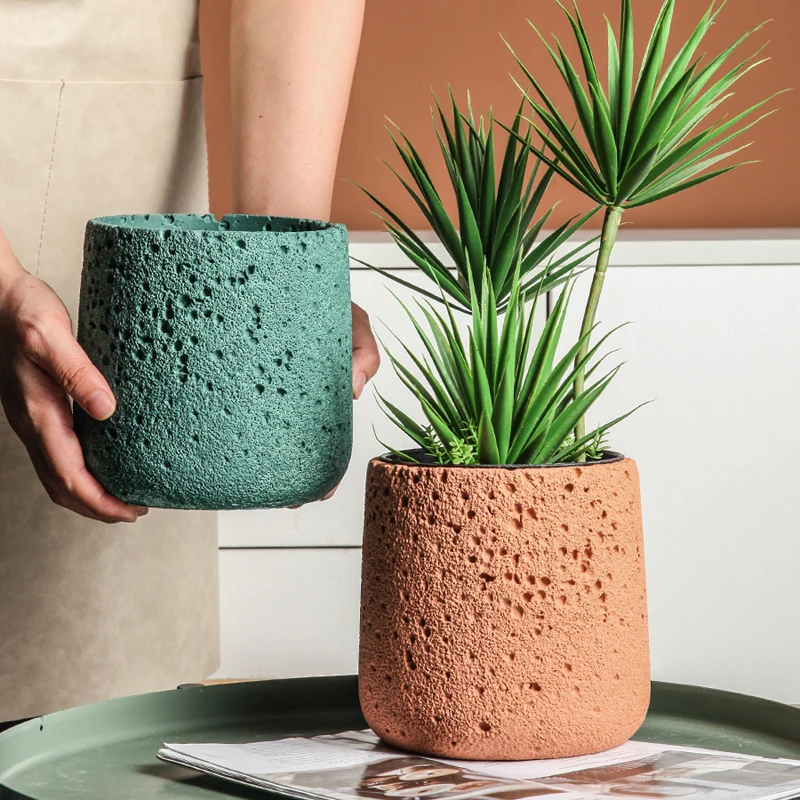 Stampo in silicone per vaso di fiori in cemento Stile nordico Stampi per vasi creativi semplici Stampo in silicone per vaso con struttura in pietra vulcanica in arenaria