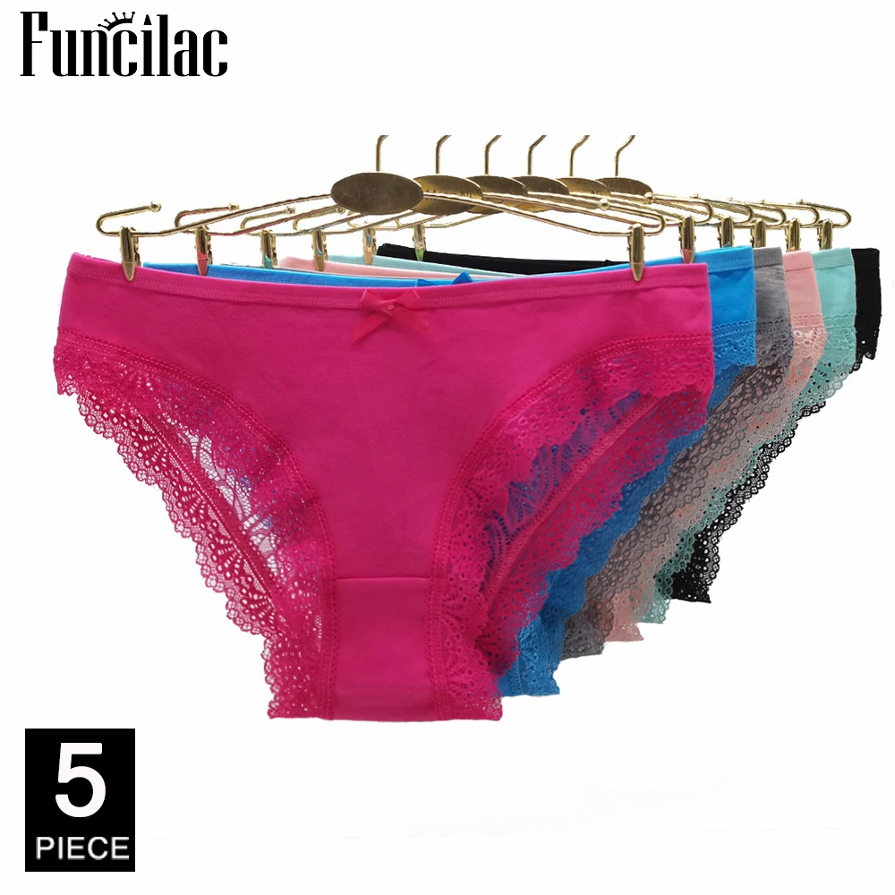 Biancheria intima da donna sexy in cotone stile quotidiano slip a vita bassa pizzo trasparente mutandine da donna mutandine ML XL 5 pezzi / set