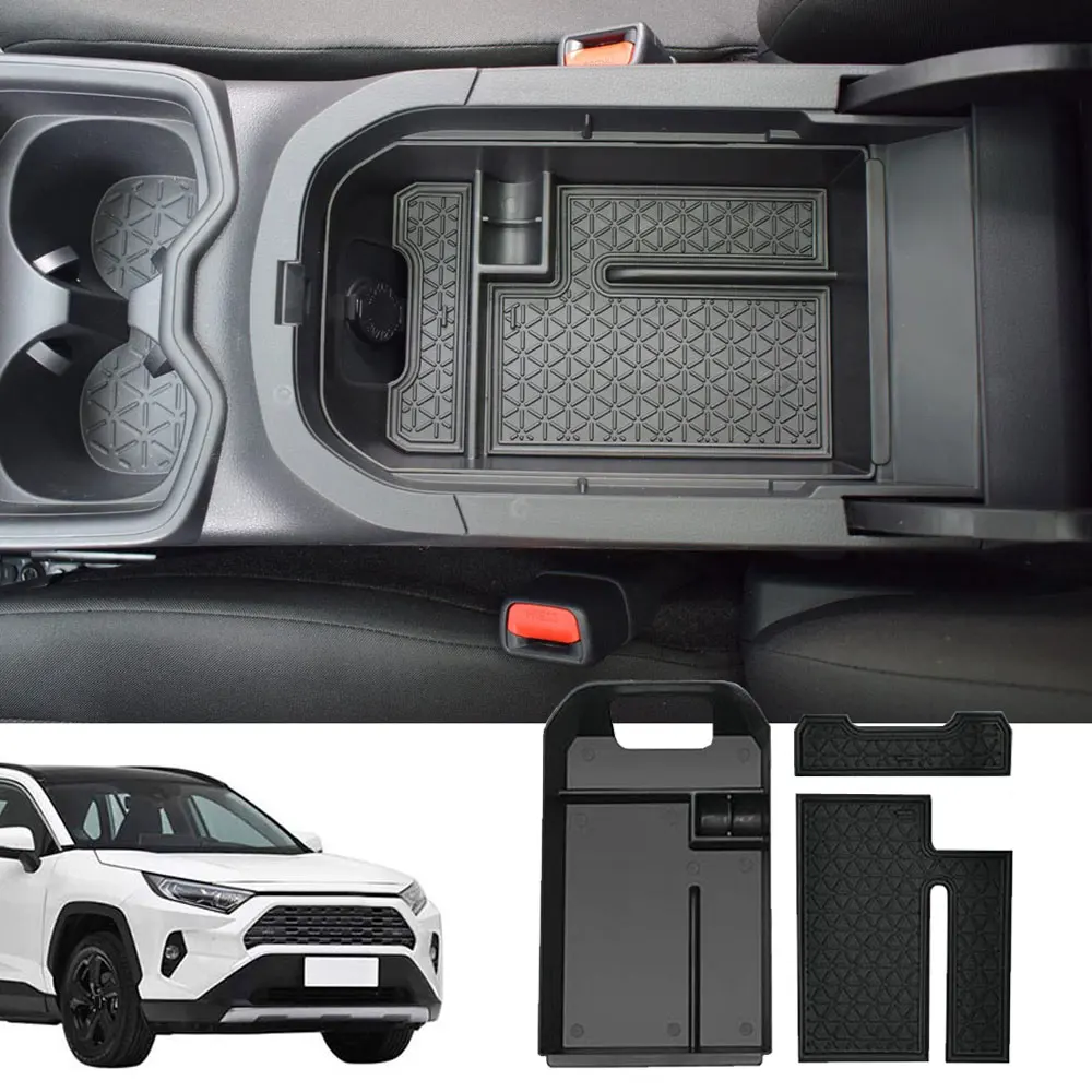 Auto Bracciolo Centrale Scatola di Immagazzinaggio Nero Console Centrale Organizzatore di Stoccaggio Secondario Accessori Auto per Toyota RAV-4 2019 2020 2021