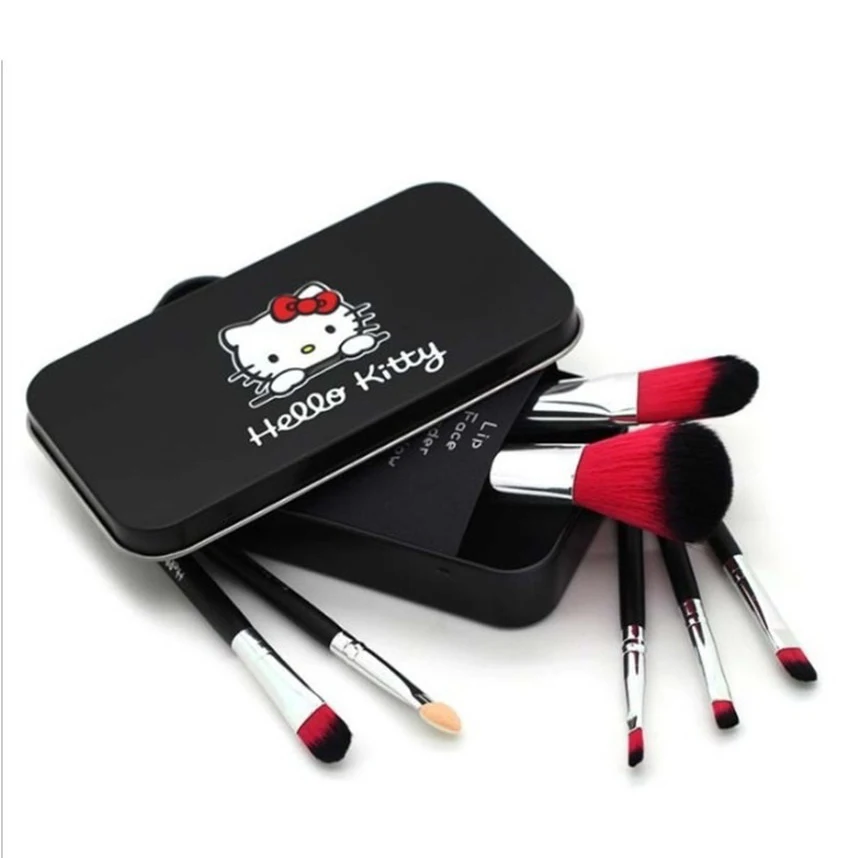 Hello Kitty Cosmetic Bag Storage Iron Box Set di pennelli per trucco Set di pennelli per trucco con custodia maschera per viso donna Foundation Organizer