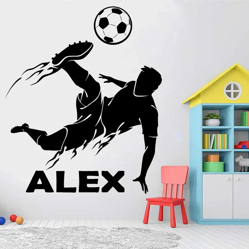 Nome e numero personalizzati giocatore di calcio decalcomania della parete decorazioni per la casa per la camera dei ragazzi Sport calcio adesivi in vinile murale personalizzato G-129