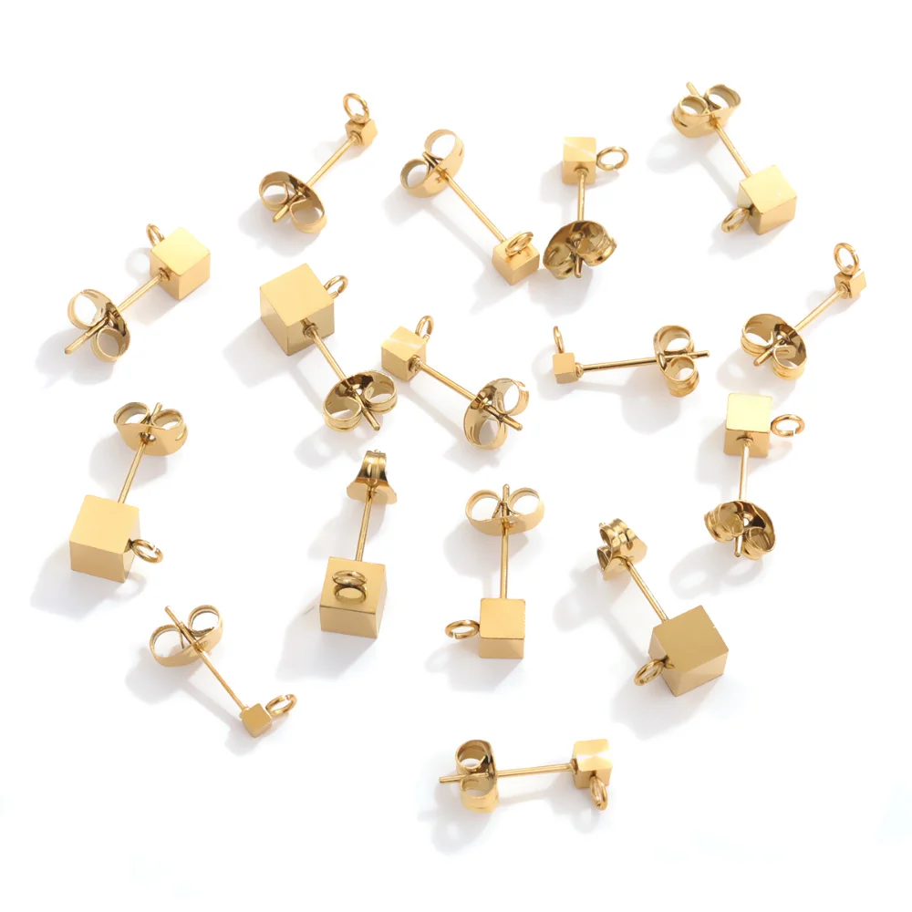 10 pz Acciaio Inossidabile Quadrato PVD 18k Placcato Oro Orecchino Post Stud con Anello Orecchino FAI DA TE Creazione di Gioielli Forniture All'ingrosso