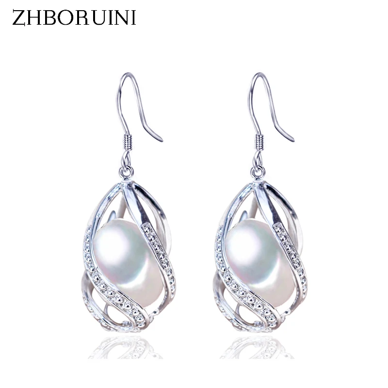 ZHBORUINI Orecchini di perle Perline di goccia d'acqua Orecchino Perla d'acqua dolce naturale Gioielli in argento sterling 925 per le donne Gabbia all'ingrosso
