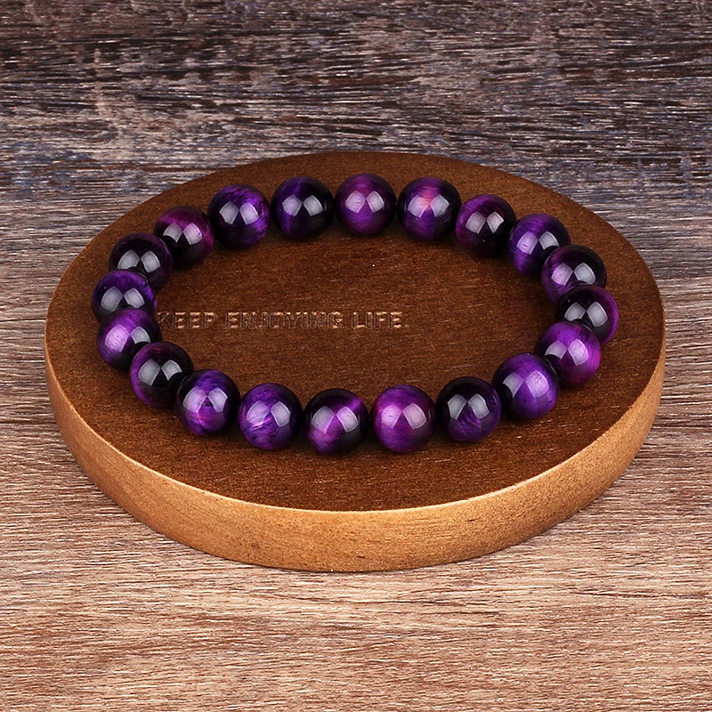 Bracciale occhi di tigre viola naturale uomo donna 6/8/10/12mm grado A perline lisce pietra braslet yoga meditazione braclet per lui regalo
