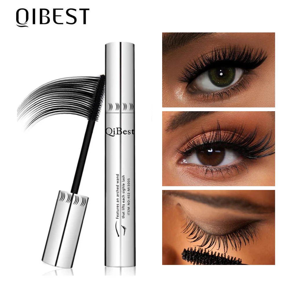 QIBEST 4D Mascara Nero Impermeabile Allungamento Curling Ciglia Rimel Mascara Fibra di Seta Donne Mascara Volume Extra 5g Trucco