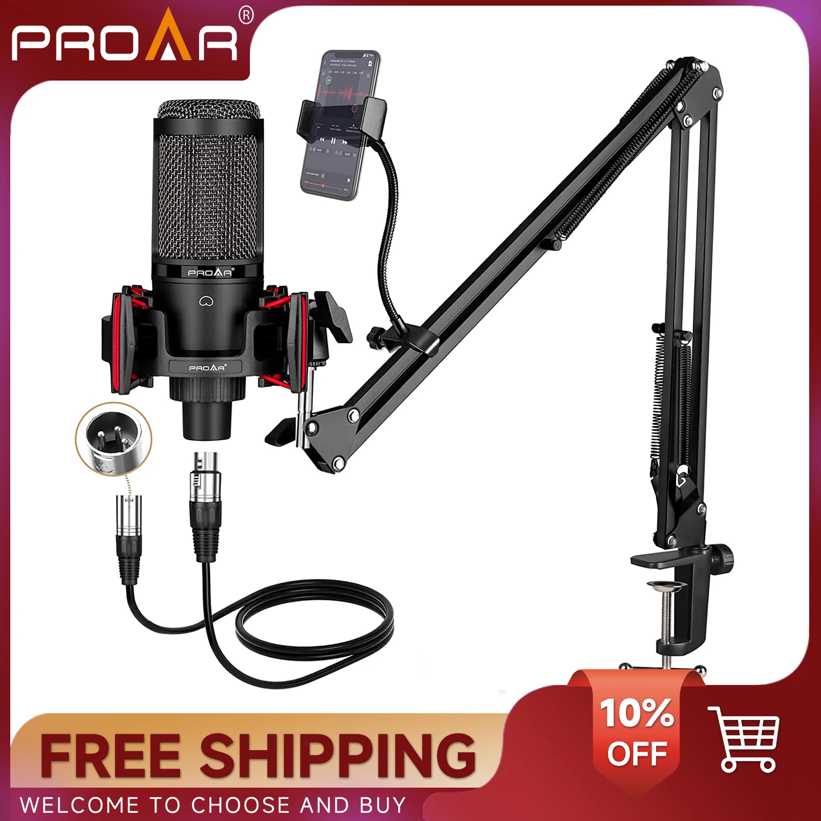 Microfono a condensatore professionale XLR Cardioide Studio Registrazione Podcast Microfono per giochi in streaming Canto Youtube ASMR