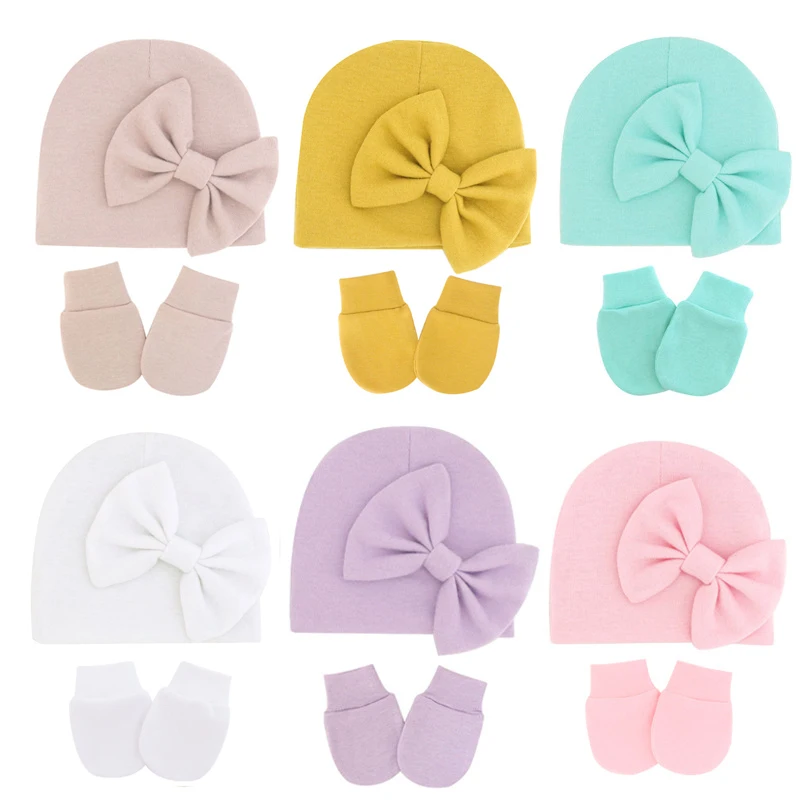 Guanti per cappello da bambina Set berretto da neonato in cotone per accessori per ragazze berretto da bambino cappelli per cofano da neonato regalo per neonato