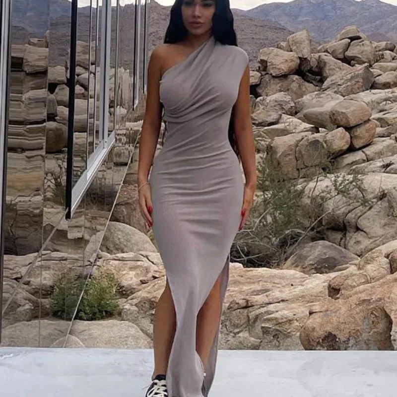 Abito lungo con spacco senza schienale Abito estivo da donna Y2K Abito elegante aderente senza spalline Abito senza maniche per festa di compleanno da donna sexy