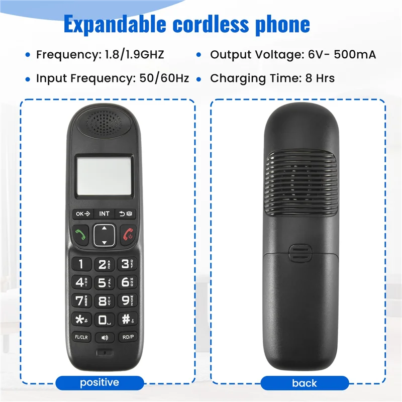 Téléphone sans fil extensible téléphone portable téléphone numérique sans fil prend en charge 5 combiné 16 langues prise américaine-ABIU