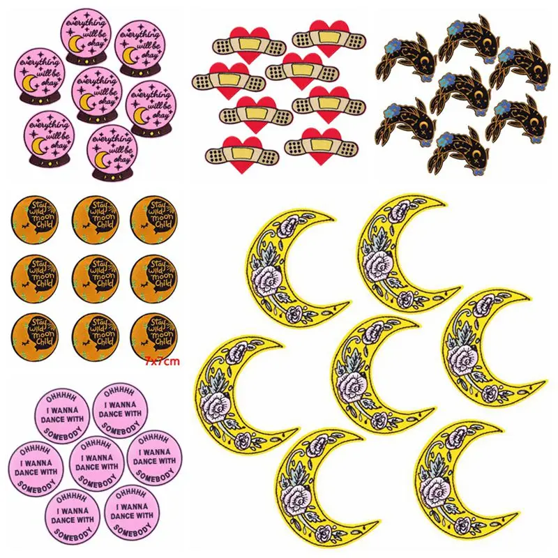 Prajna all'ingrosso 10 pezzi Moon Flower Patch Patch ricamate a cuore per abbigliamento toppe termoadesive su vestiti striscia adesiva