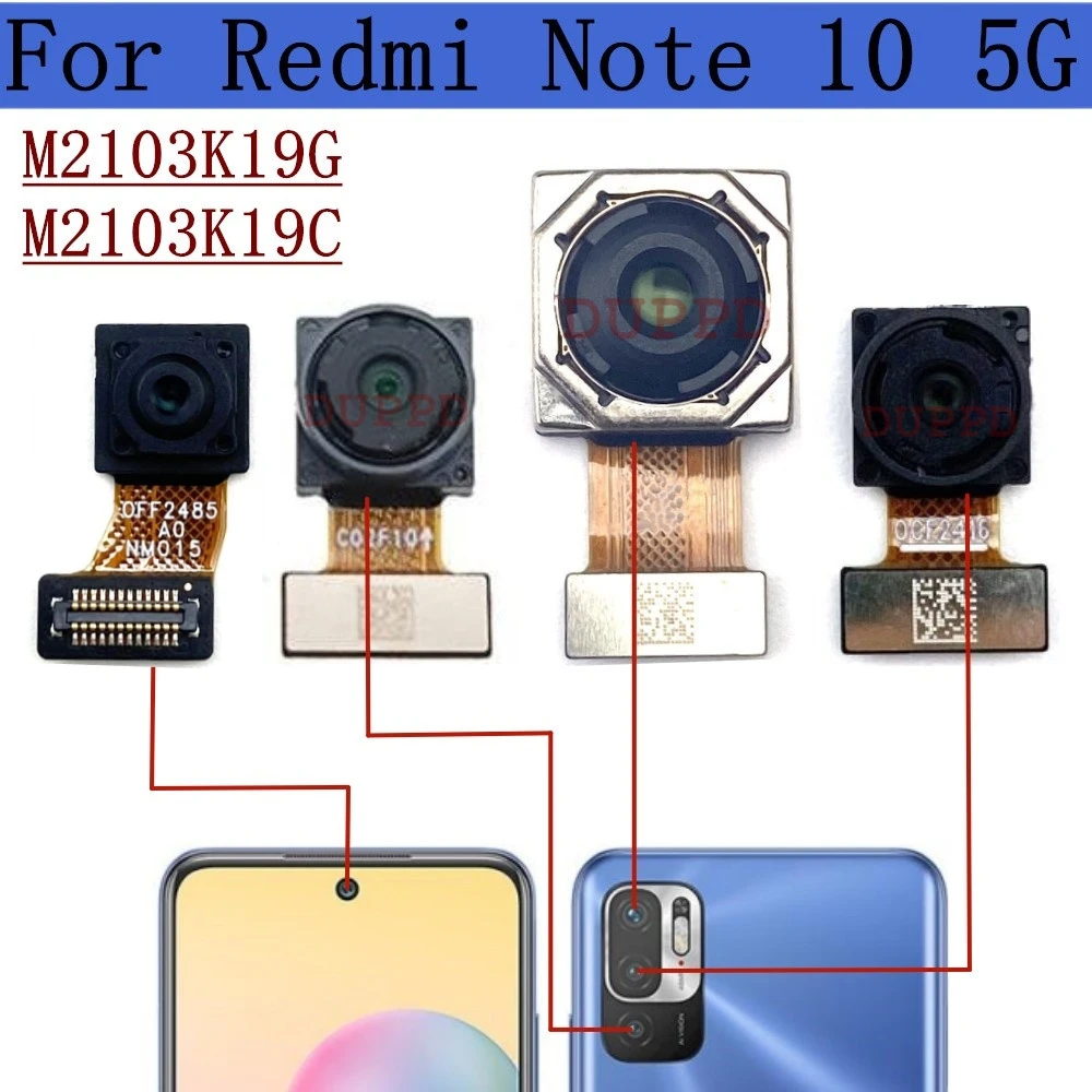 Fotocamera posteriore per Xiaomi Redmi Note 10 5G M2103K19G, M2103K19C Selfie anteriore rivolto verso l'alto parti flessibili della fotocamera con profondità macro principale