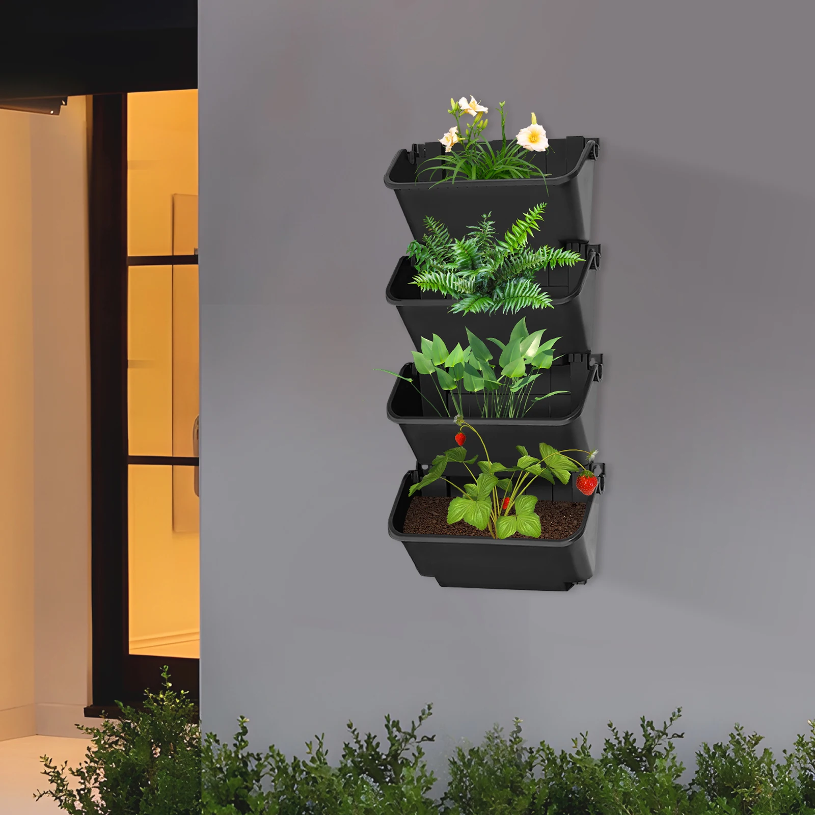 4PCS Hängende Vertikale Wand Pflanze Vertikale Blumentopf Balkon Pflanze Hängen Blumentopf Garten Pflanzer Wand Pflanzer Image