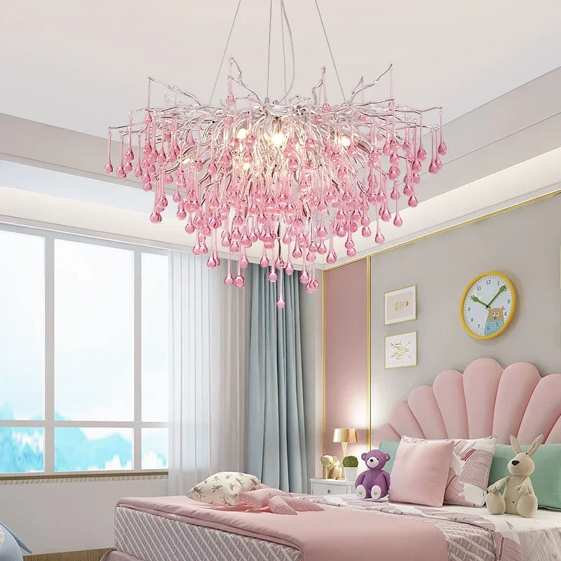 Luxus Zweig Chrom Kristall Kronleuchter Moderne Teradrop Rosa Blau Kristall Kronleuchter Wohnzimmer Kunst Esstisch Hängelampe